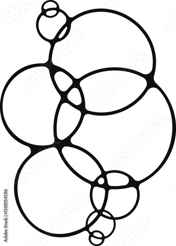 Multiple soap bubbles in a merged, complex graphic arrangement.