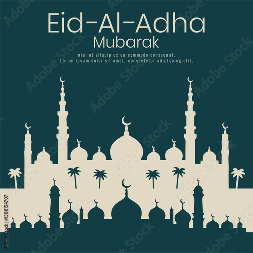 Eid Al Adha Mubarak Mosque Silhouette, Islamic Greeting Card
