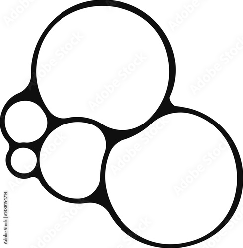 Five soap bubbles interconnected in a single merged shape.