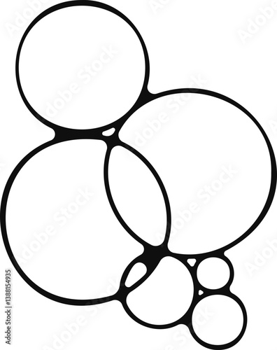 Collection of six soap bubbles grouped together in an abstract arrangement.