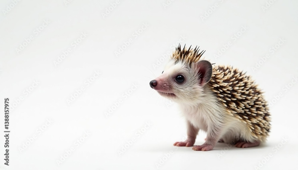 A tiny hedgehog stands alone against a pure white backdrop , wildlife photography, ???? A tiny hedgehog stands alone against a pure white backdrop , wildlife photography, ????