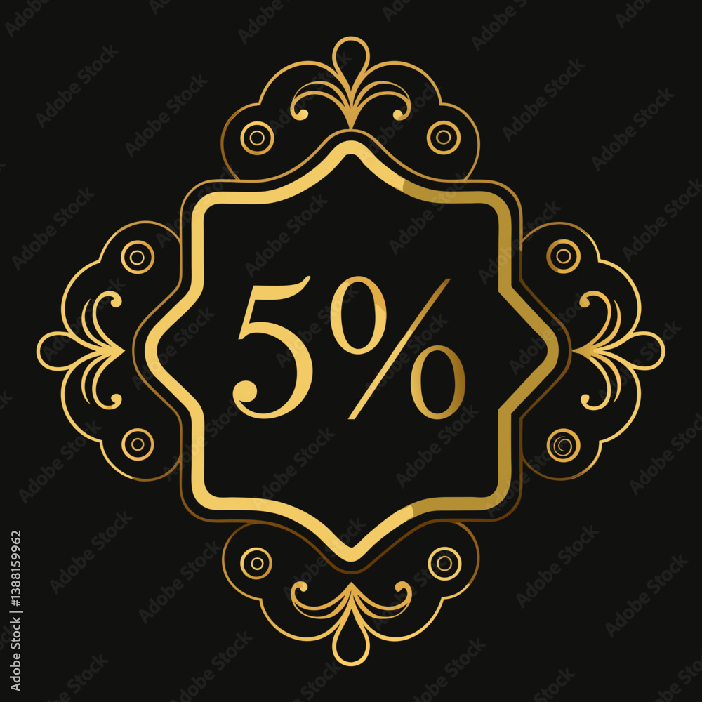 Golden sale sign with ornate design on a black background, emphasizing luxury and exclusivity. Golden sale sign with ornate design on a black background, emphasizing luxury and exclusivity.