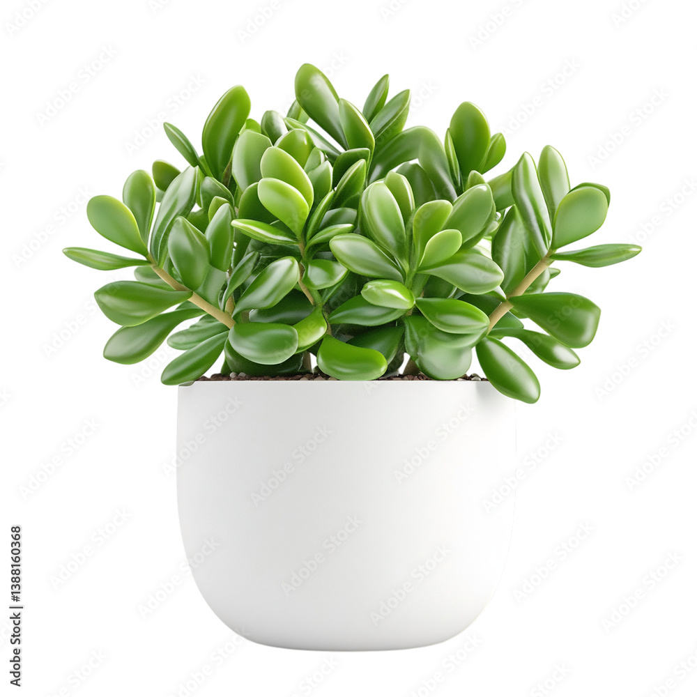 A 3D Jade Plant with Thick Fleshy Green Leaves in a Small Green Plant in a White Pot Isolated on Transparent Background A 3D Jade Plant with Thick Fleshy Green Leaves in a Small Green Plant in a White Pot Isolated on Transparent Background