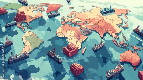 Global shipping routes world map infographic geographical overview aerial view trade analysis photo