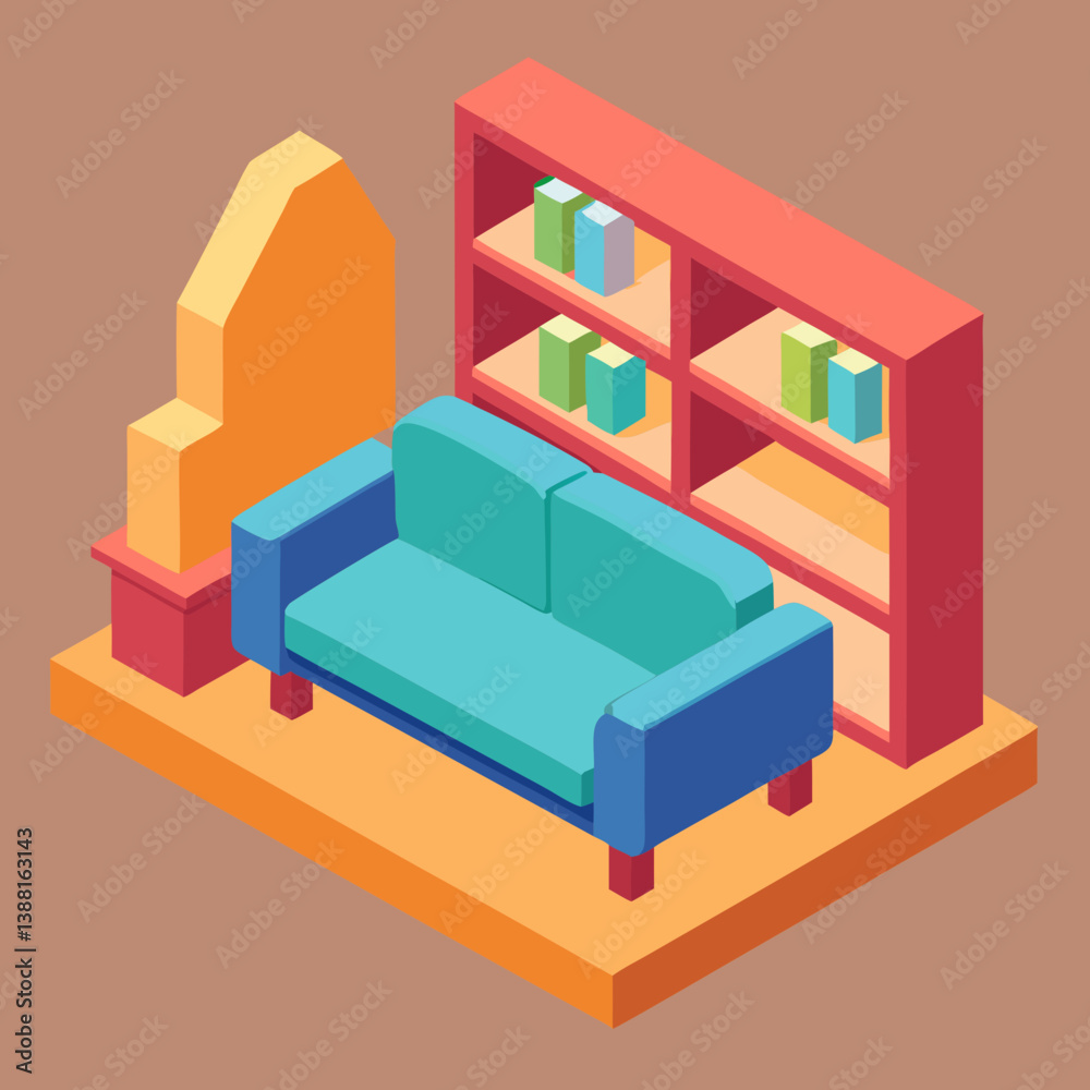 Isometric illustration of a stylish furniture interior design Isometric illustration of a stylish furniture interior design