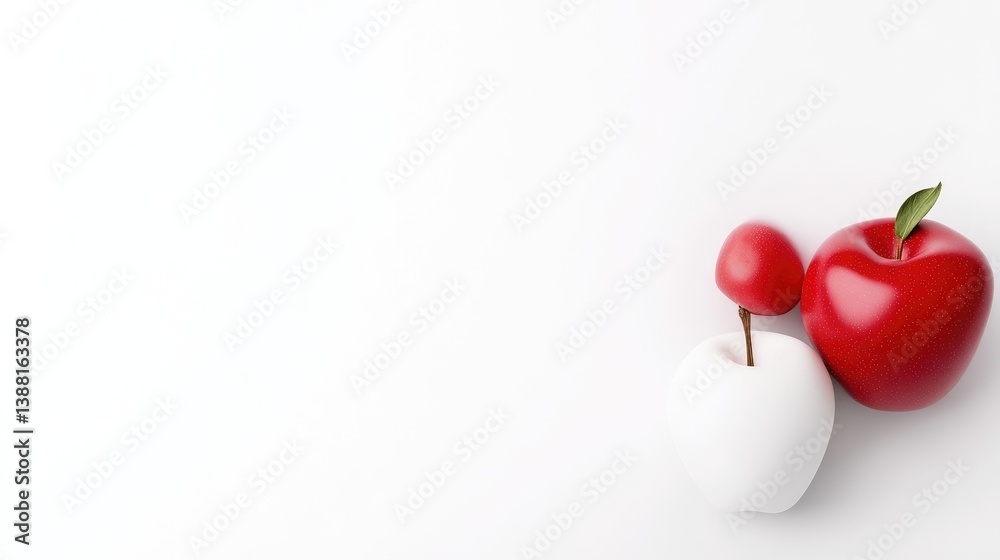 Obraz premium Three apples, red and white, on a white background