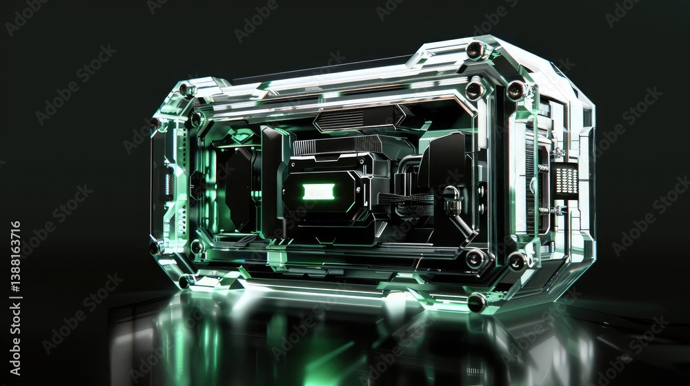 A high-end gaming PC with RGB lighting inside a transparent case A high-end gaming PC with RGB lighting inside a transparent case
