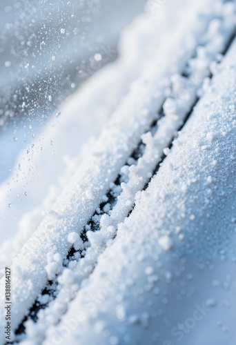 Frosty window edges sparkling in sunlight, winter magic