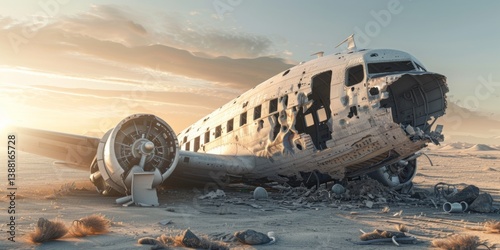 Plane crash, debris on the ground, Generative AI.