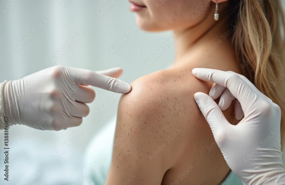© Vadym - Woman shoulder examined by dermatologist. Doctor points suspicious mole during skin check-up. Patient gets consultation, cancer prevention, melanoma diagnosis in clinic. Early detection, health care © Vadym - Woman shoulder examined by dermatologist. Doctor points suspicious mole during skin check-up. Patient gets consultation, cancer prevention, melanoma diagnosis in clinic. Early detection, health care
