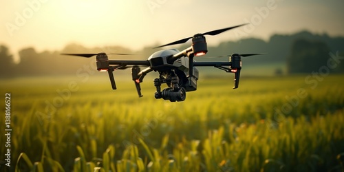 Agrodrone for processing fields, smart farming. Generative AI.
