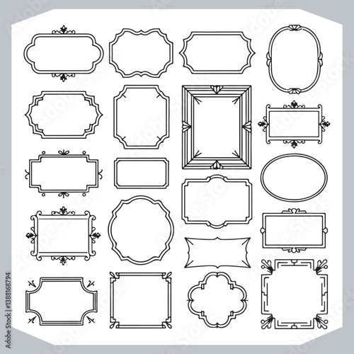 Obraz na płótnie Calligraphic Frames with Vintage Labels and Ornamental Silhouettes for Design Projects w salonie