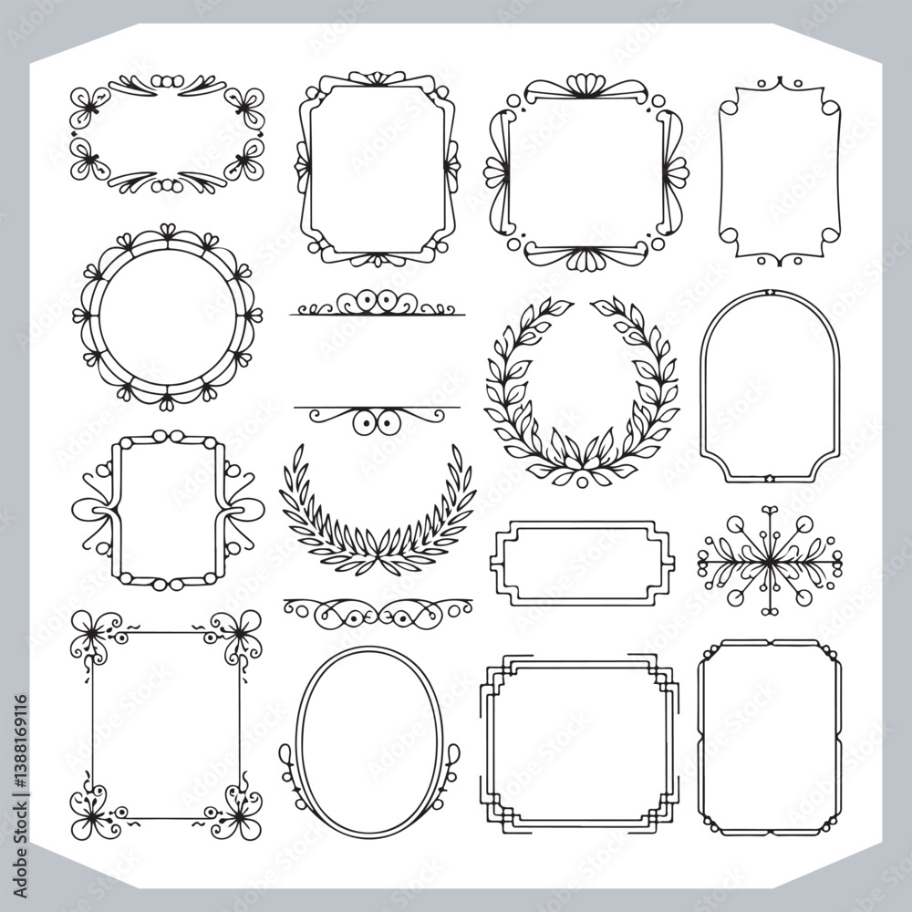 Vintage Labels and Calligraphic Decorative Frames with Ornamental Design Corners
