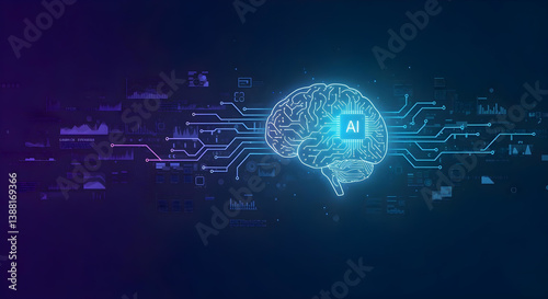 Artificial intelligence brain with circuit board and data visualization