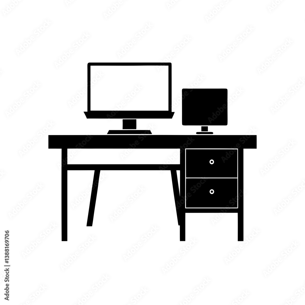 Office Desk with Computer Alternate Silhouette Office Desk with Computer Alternate Silhouette