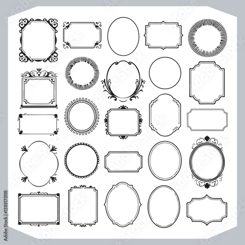 Obraz na płótnie Calligraphic Frames with Vintage Labels and Ornamental Silhouettes for Design Projects w salonie
