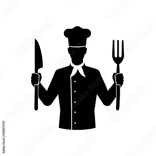 Chef Holding Knife Fork Silhouette 2