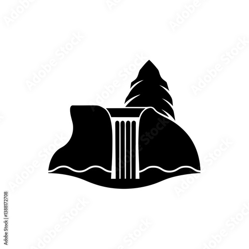 Mountain Waterfall Icon Silhouette