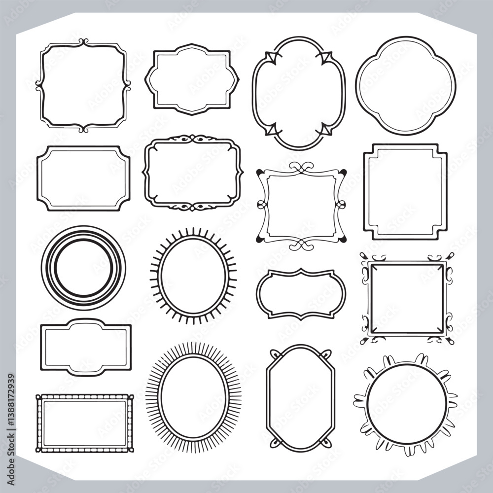 Vintage Labels and Calligraphic Decorative Frames with Ornamental Design Corners