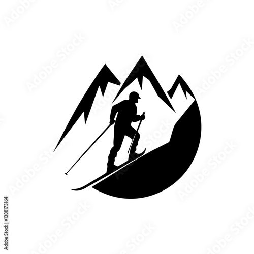 Mountain Skiing Silhouette Illustration