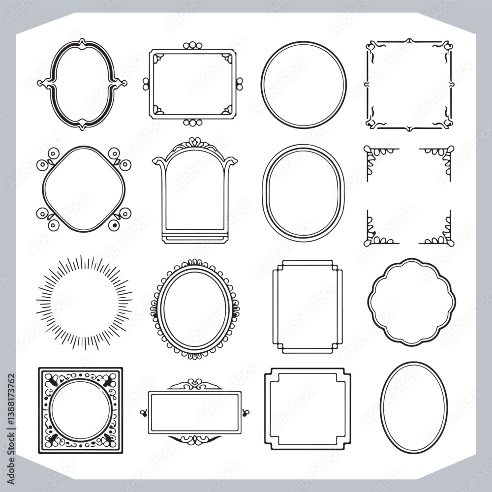 Vintage Labels and Calligraphic Decorative Frames with Ornamental Design Corners