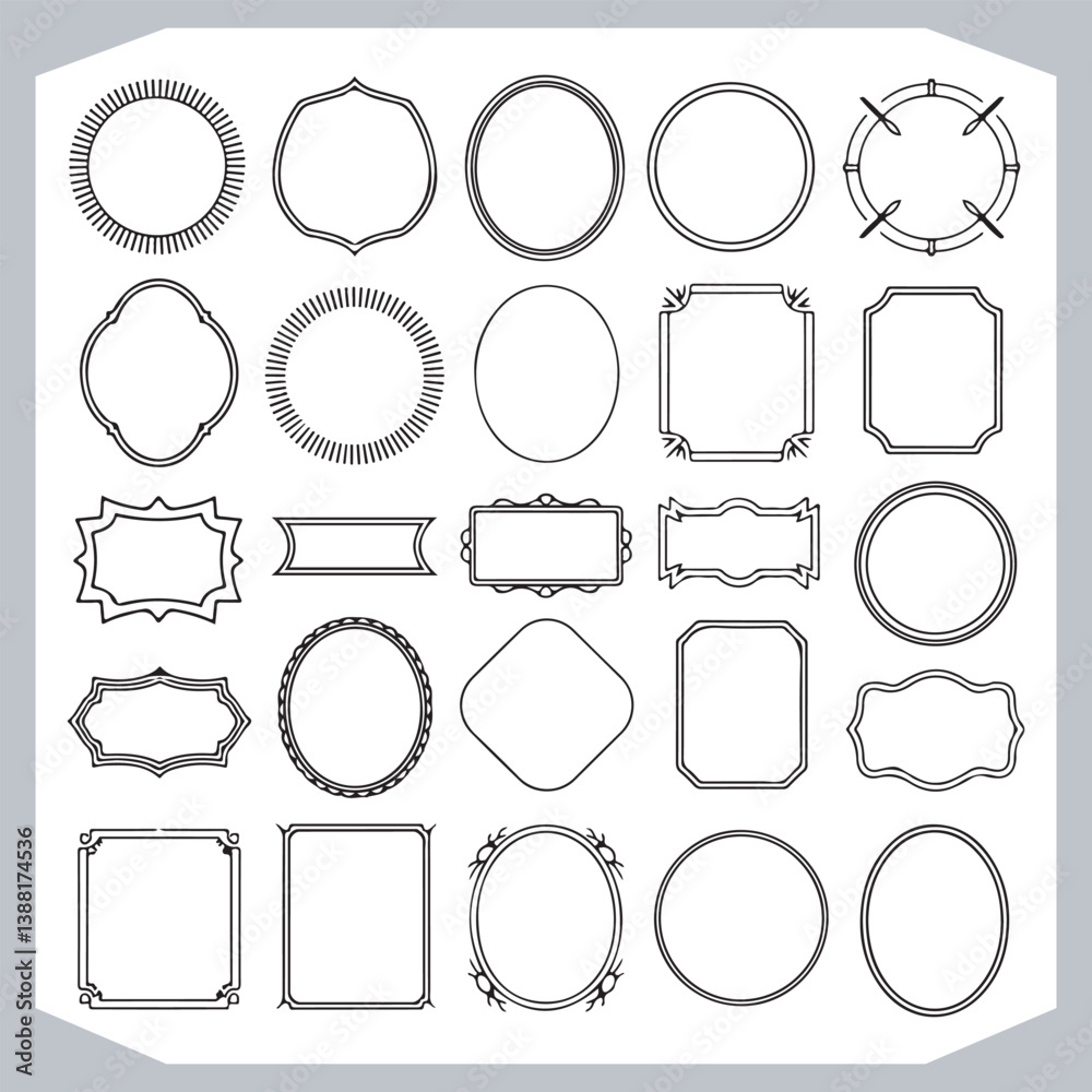 Vintage Labels and Calligraphic Decorative Frames with Ornamental Design Corners