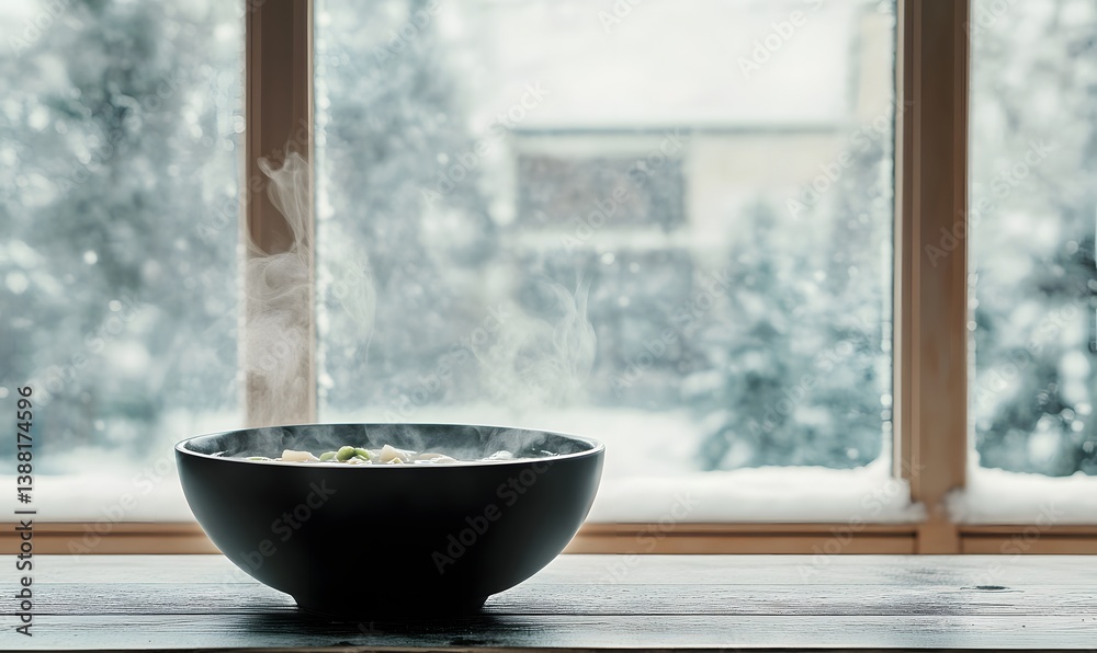 Obraz premium A Peaceful Winter's Day Cozy Warmth and Tranquil Scents by the Snowy Window
