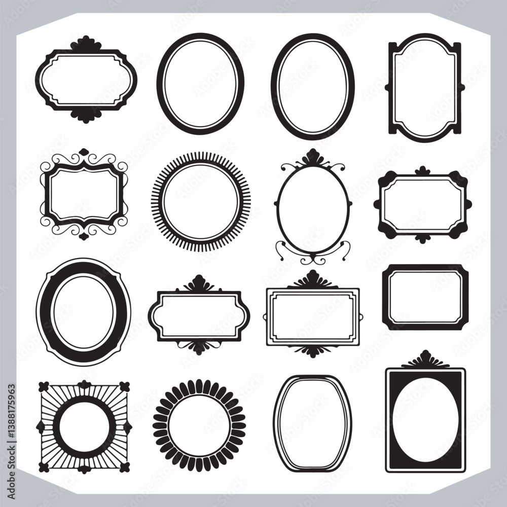 Decorative Calligraphic Ornamental Frames Set for Elegant Vintage Label Designs