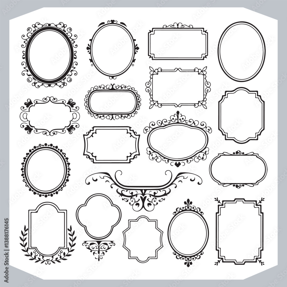 Decorative Calligraphic Ornamental Frames Set for Elegant Vintage Label Designs