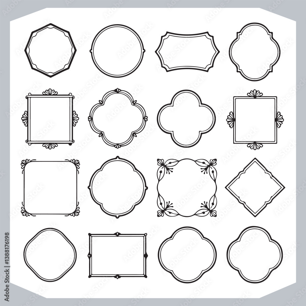 Decorative Calligraphic Ornamental Frames Set for Elegant Vintage Label Designs