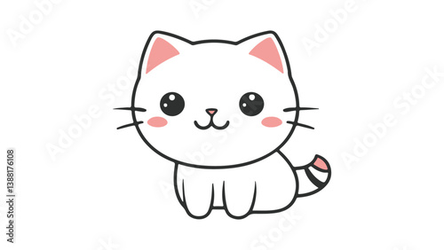 cute kitten with ping eyes cheeks and tail vector illustration