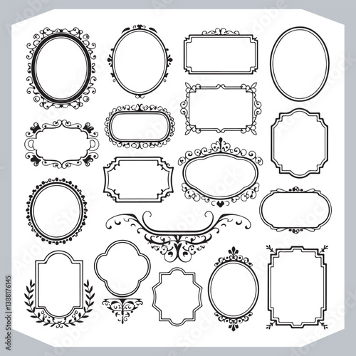 Obraz na płótnie Decorative Calligraphic Ornamental Frames Set for Elegant Vintage Label Designs w salonie