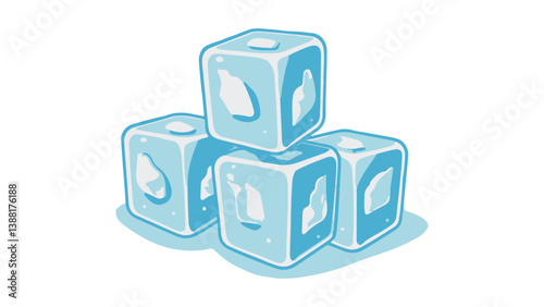 Stack of Ice Cubes Illustrated in a Minimalist Cartoon Style, vector Illustrated ice cubes depicting coolness and freshness 