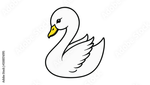 Elegant Cartoon Swan Illustration with a Graceful Pose and Bright Details, Charming illustration of a swan drawn in a cartoon style