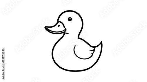 Cute Black and White Duck Illustration Showing Simple Cartoon Style, Simple and adorable black-and-white line drawing of a duck