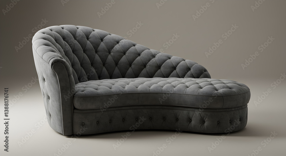 Naklejka premium Elegant Serpentineshaped Sofa In Gunmetal Grey With Diamond Tufting