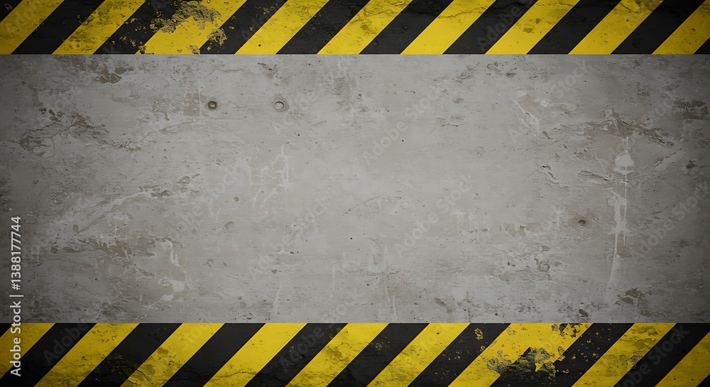 Fototapeta premium Gritty Concrete Warning: Yellow & Black Hazard Stripes AI Generated