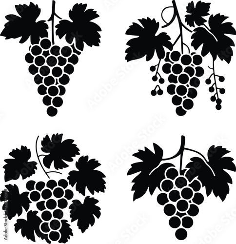 Grapes Vector Silhouette | Vineyard, Fruit Bunch and Design Grapes Silhouette Set | Fruit, Vine and Nature Vector Icons