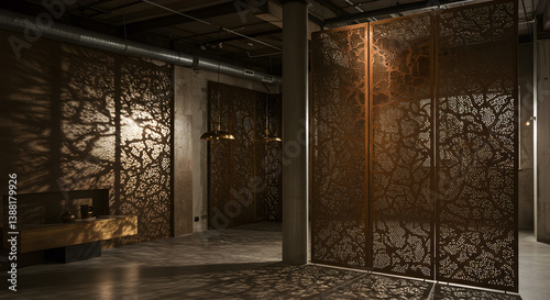 Perforated Metal Room Divider Doubling as Art Installation in a Modern Interior