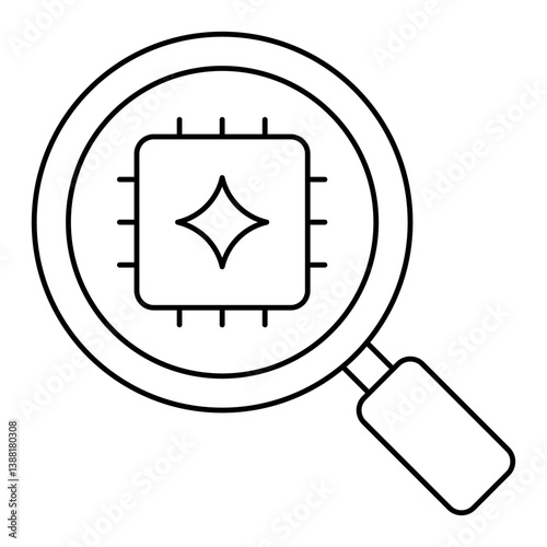 AI Analysis Chip Symbol. Artificial Intelligence Under Inspection, Neural Microchip Analysis, and Smart System Evaluation.