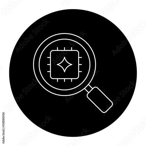 AI Analysis Chip Symbol. Artificial Intelligence Under Inspection, Neural Microchip Analysis, and Smart System Evaluation.