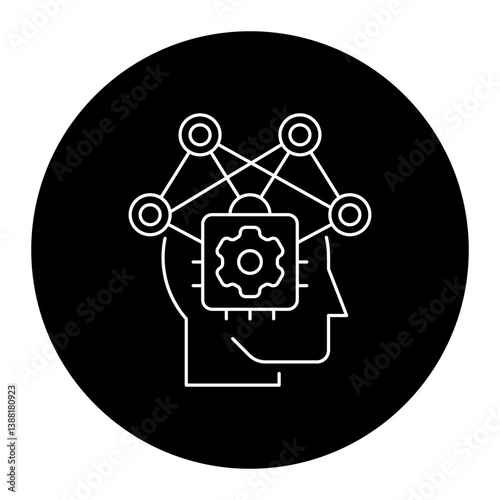 Neural Network Engine Symbol. Deep Learning Architecture, Cognitive Intelligence Mapping, and AI Processing Logic in Neural Graph Systems.