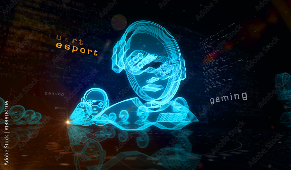 Gamer esport player symbol digital concept 3d illustration