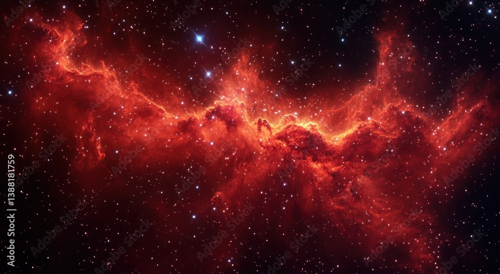 Fototapeta premium A beautiful fiery nebula with numerous shining stars is observed