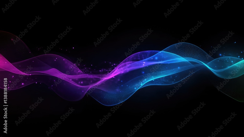 Obraz premium Ethereal Flow of Colorful Waves in Shades of Blue and Purple Evoking a Sense of Serenity and Movement Against a Dark Backdrop