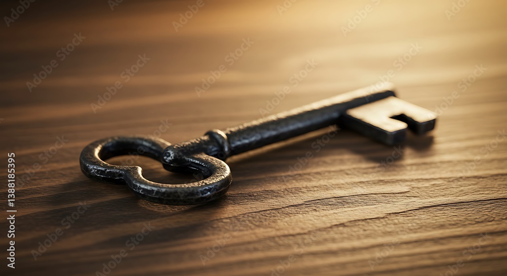 Antique Key: Rustic Wood, Warm Light, Hidden Secrets AI Generated Antique Key: Rustic Wood, Warm Light, Hidden Secrets AI Generated
