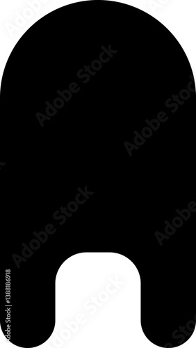 Long rectangle with a rounded concave side and a rounded opposite side, black-filled.