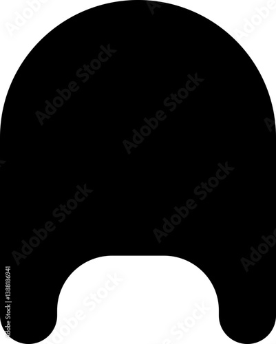 Long shape with a rounded side and a rounded concave opposite side, filled black.