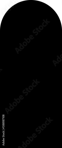 Filled black rectangular shape with one side rounded and the other side straight.
