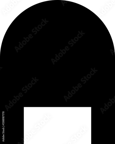 Filled black rectangular shape with one rounded side and a squared concave on the opposite side.